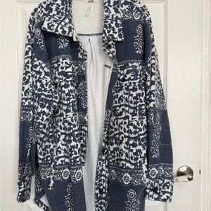Free People Blue and White Patterned Women's Jacket